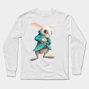 White rabbit with clock Long Sleeve T-Shirt